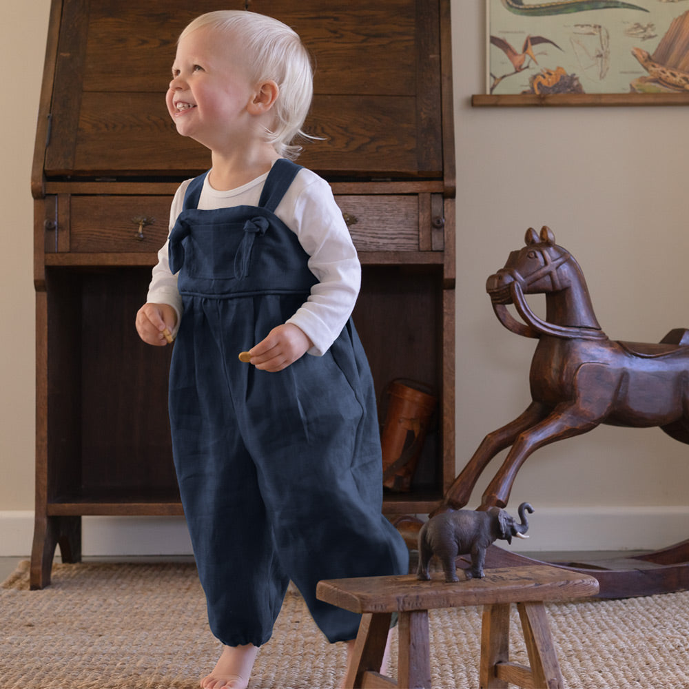 Navy linen overalls online