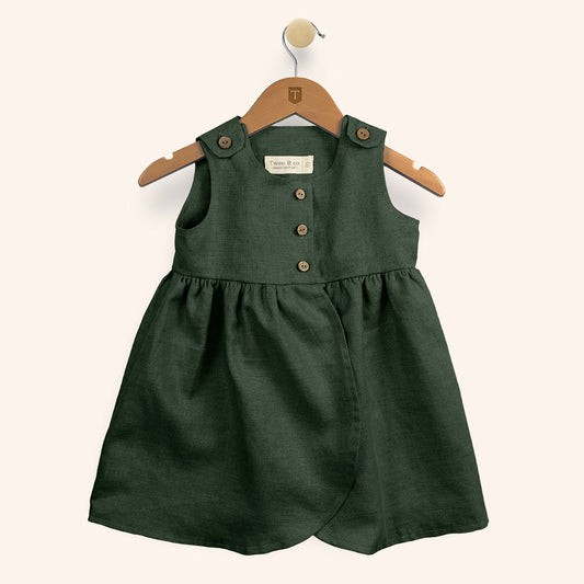 Forest Green Linen Pinny for girls by Twee & Co Organic Boutique