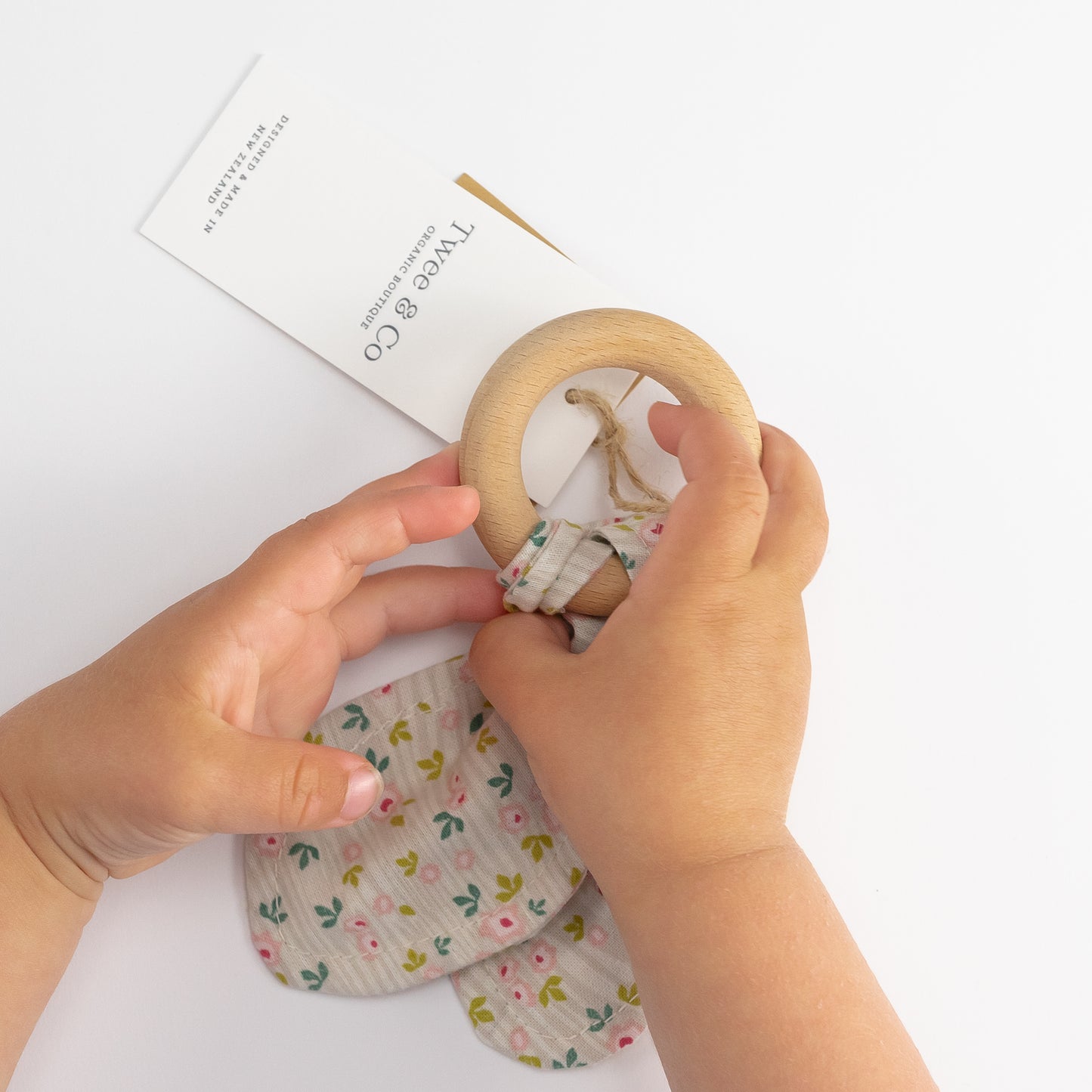 Baby Teether, Natural Beech Wood and Organic Cotton by Twee & Co