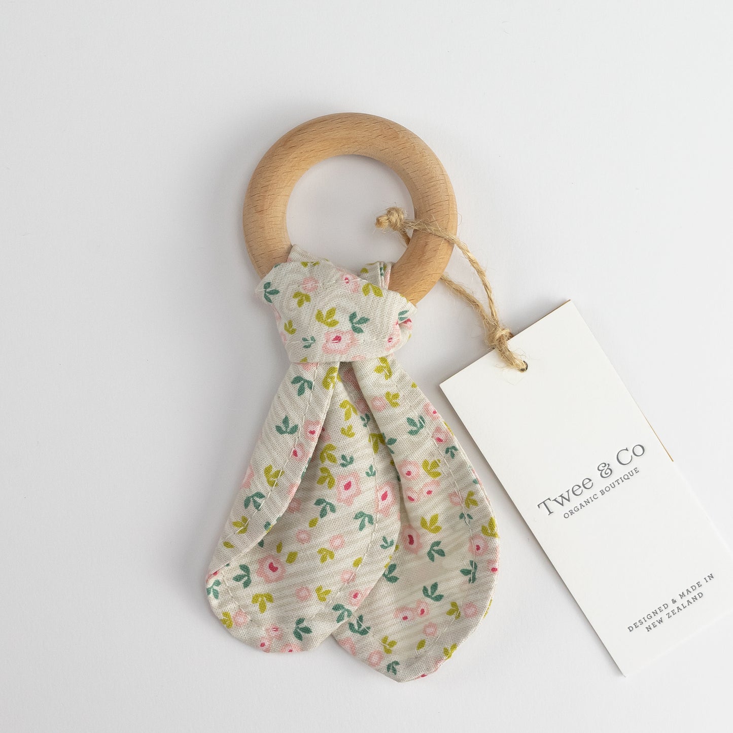 Baby Teether, Natural Beech Wood and Organic Cotton by Twee & Co