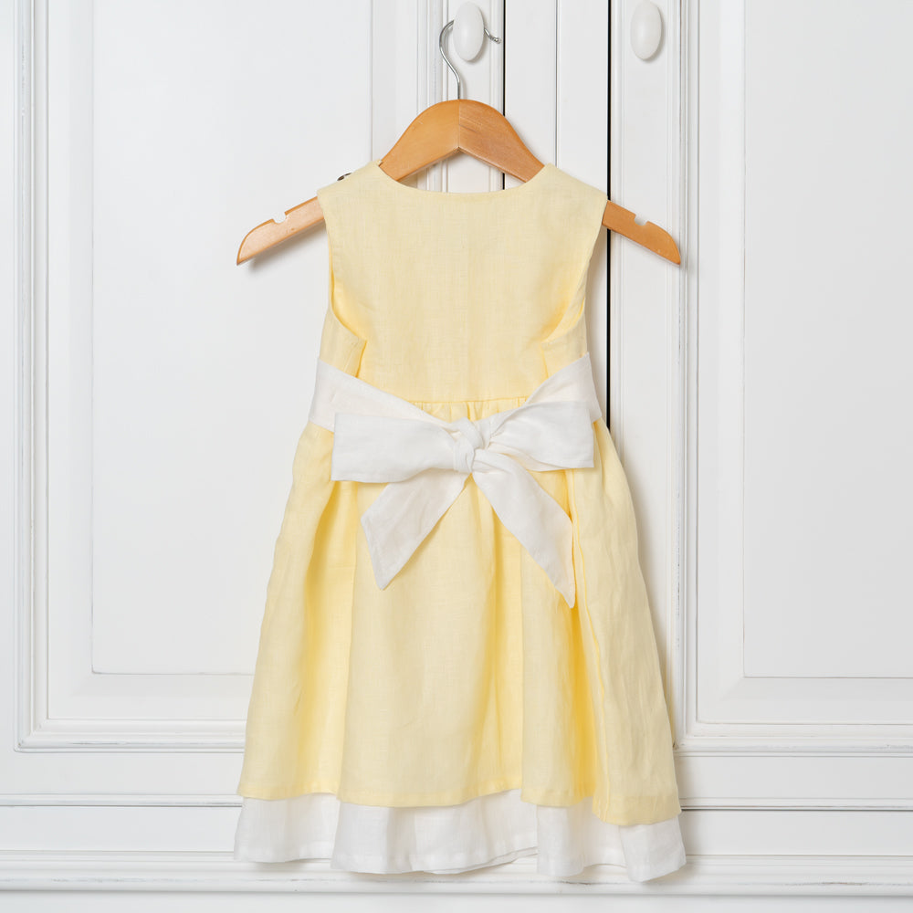 Beautiful girls dress with cream sash tied in a bow at back, Buttercup, by Twee & Co