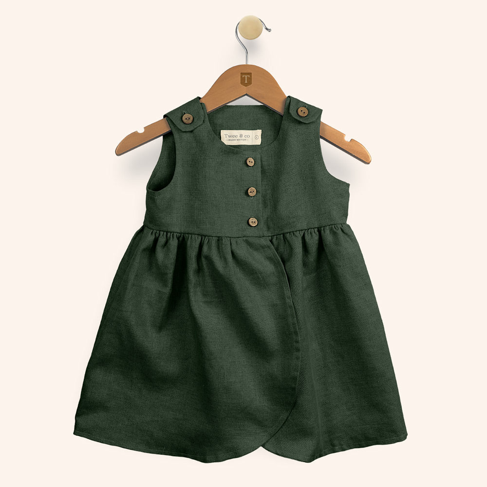 Forest Green Linen Pinny for girls by Twee & Co Organic Boutique