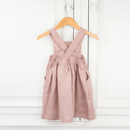 Made by Twee & Co Organic Boutique, the Emily Pinny is a girl's pink linen dress, made in New Zealand NZ 
