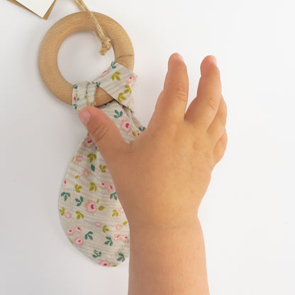 Baby Teether Ring, Natural Beech Wood and Organic Cotton by Twee & Co