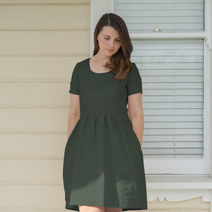 Women's linen dress in Forest Green by Twee and Co