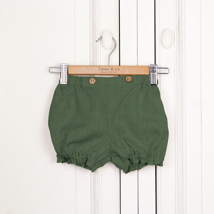 Forest Green Organic Linen Bloomers for Babies and Toddlers